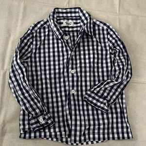 Sleepy Jones navy gingham childrens pajama top, size 6-8